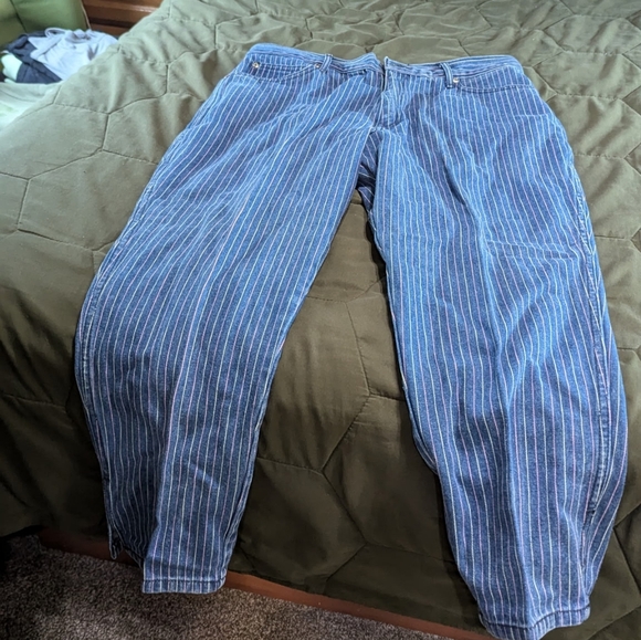 Vintage 80s Deadstock Gitano Rainbow Pinstripe Jeans High Waisted Dark Denim - Picture 2 of 3